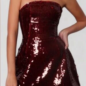 Heiress Beverly Hills Wine Red Sequin Strapless Dress